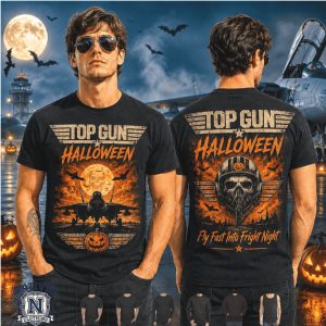 Top Gun Halloween Pilot Skull Fighter Jet Fright Night T Shirt
