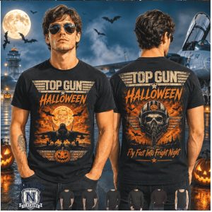 Top Gun Halloween Pilot Skull Fighter Jet Fright Night T Shirt