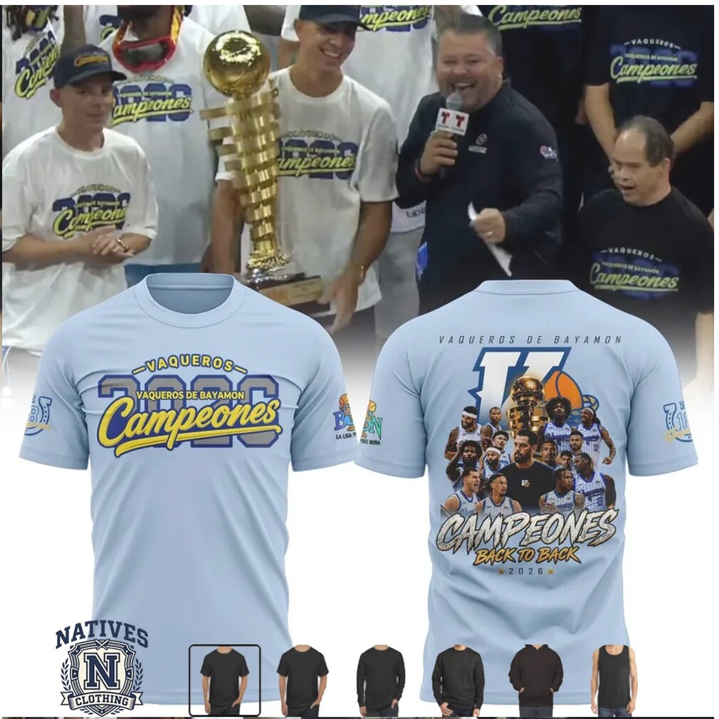 Vaqueros de Bayamon Basketball Team Campeones Light Blue T Shirt Vaqueros de Bayamon Basketball Team Campeones Light Blue T Shirt