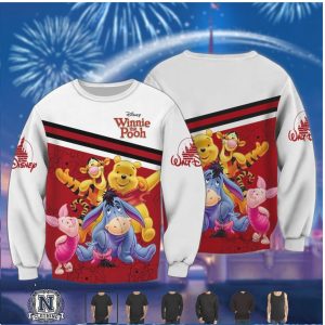 Winnie The Pooh Friends Red White Cartoon Graphic T Shirt