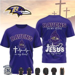 Baltimore Ravens Jesus In My Heart Cross Faith Football T Shirt