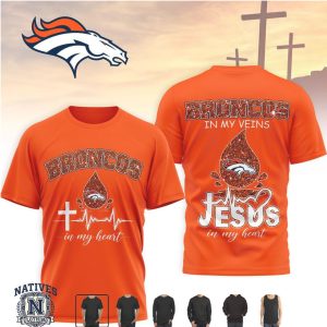 Denver Broncos Faith Cross Heartbeat Jesus In My Heart T Shirt