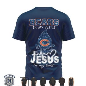 Chicago Bears Faith Cross Heartbeat Jesus In My Heart T Shirt