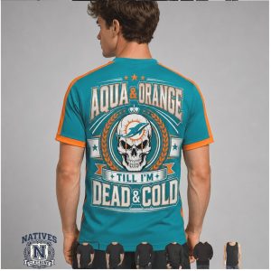 Miami Dolphins Skull Skeleton Aqua And Orange Graphic T Shirt