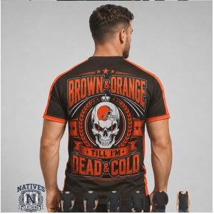 Cleveland Browns Skull Brown And Orange Football Fan T Shirt