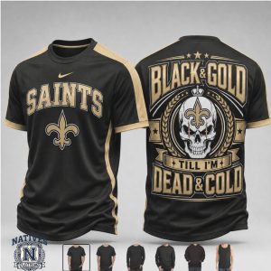 New Orleans Saints Skull Skeleton Black And Gold Graphic T Shirt