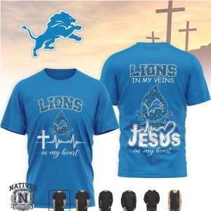 Detroit Lions Jesus In My Heart Cross Faith Football T Shirt