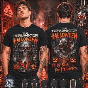 Terminator Skull Robot Ill Be Back Spooky Halloween Graphic T Shirt