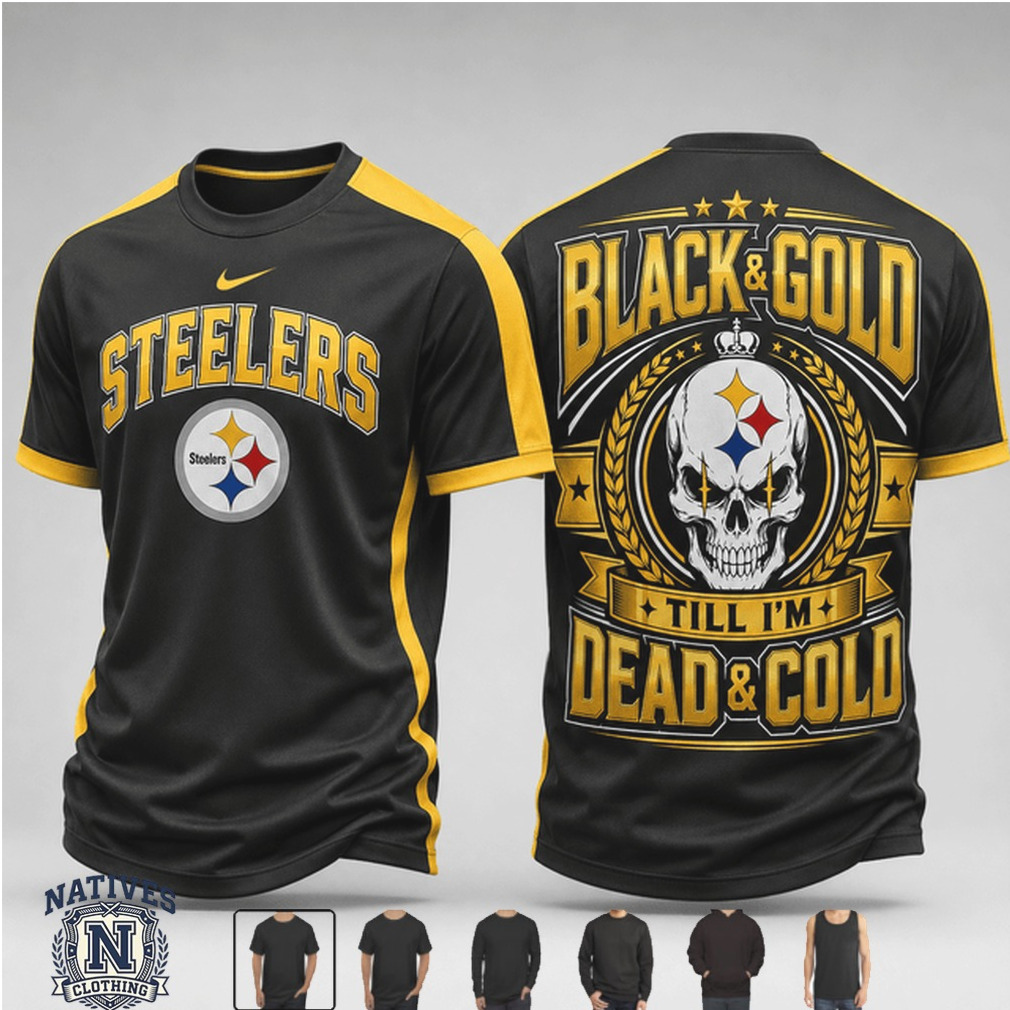 Pittsburgh Steelers Skull Skeleton Black And Gold Graphic T Shirt Pittsburgh Steelers Skull Skeleton Black And Gold Graphic T Shirt
